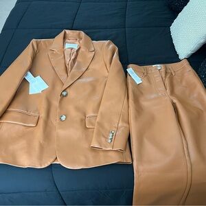 Aritzia Wilfred NWT Rust Tan Leather Blazer and Pants Set XS/00
